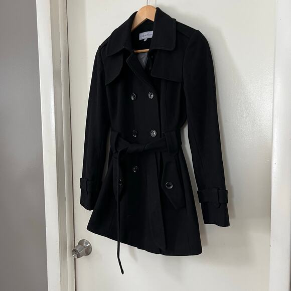 Calvin Klein Women's Tailored Wool Peacoat Double Breasted Size 4 Black - Picture 2 of 6